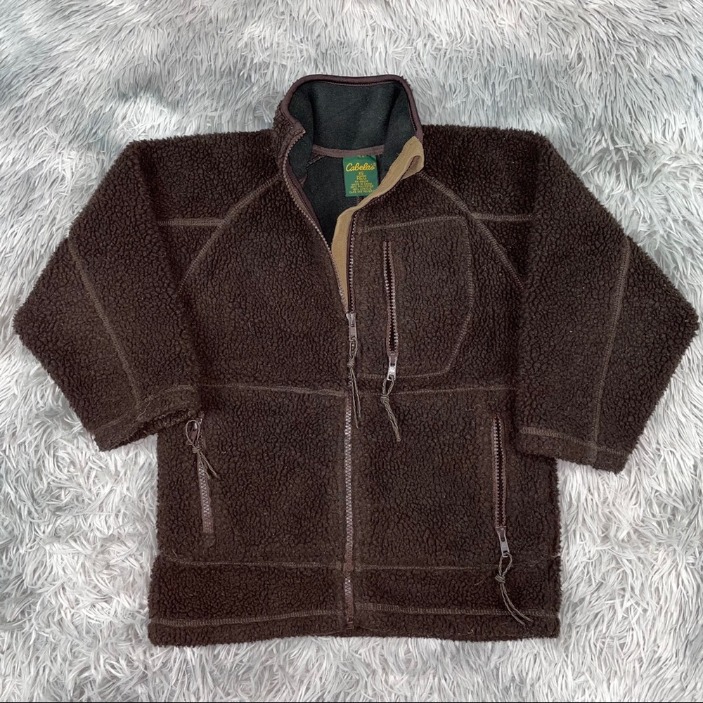 Vintage CABELAS Brown Deep Pile Fleece Jacket XS
